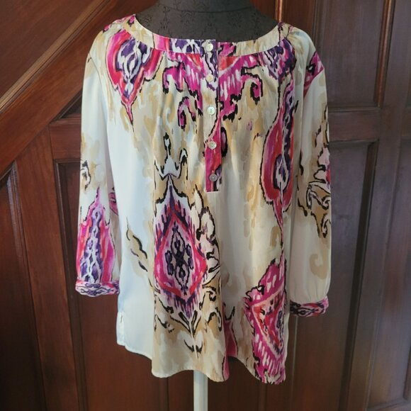 Chicos Womens Size 2 Multicolor Abstract Print Button-Front Blouse Large - Picture 1 of 8